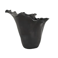 10" Black Abstract Floral Ceramic Vase