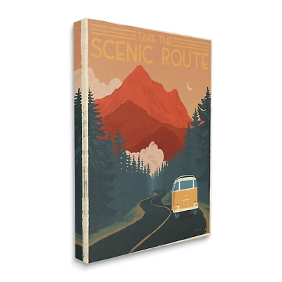 Stupell Industries Take the Scenic Route Phrase Retro Mountain Travel Canvas Wall Art