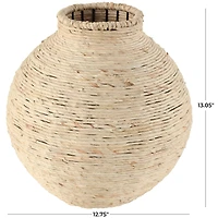 13" Beige Seagrass Handmade Wrapped Vase
