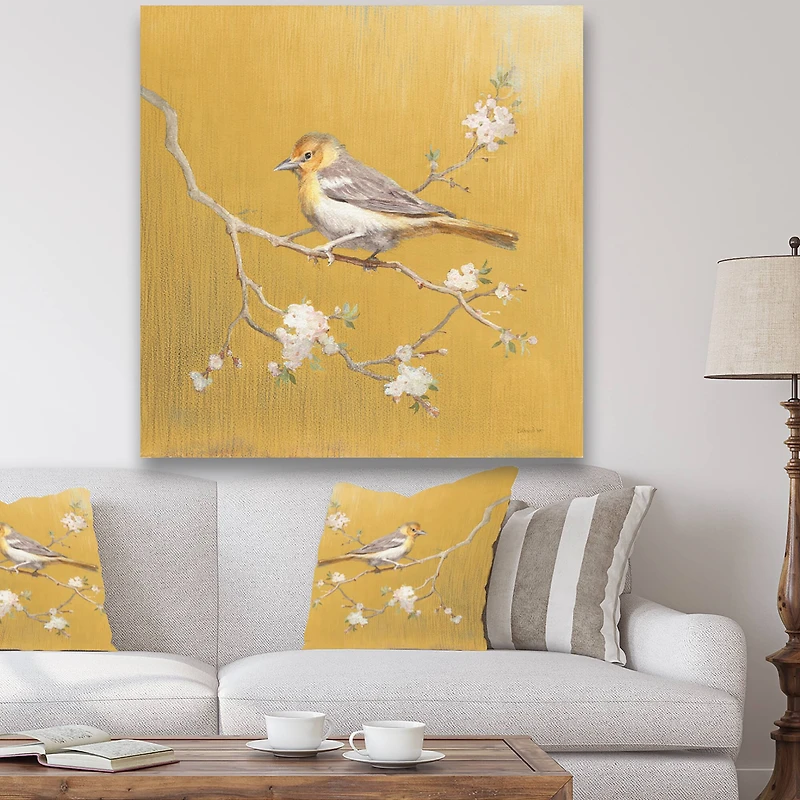 Designart - Gold Bird on Blossoms I