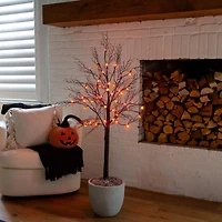 4ft. Pre-Lit Artificial Halloween Black Twig Tree with 24 Orange LED Pumpkin Shaped Lights
