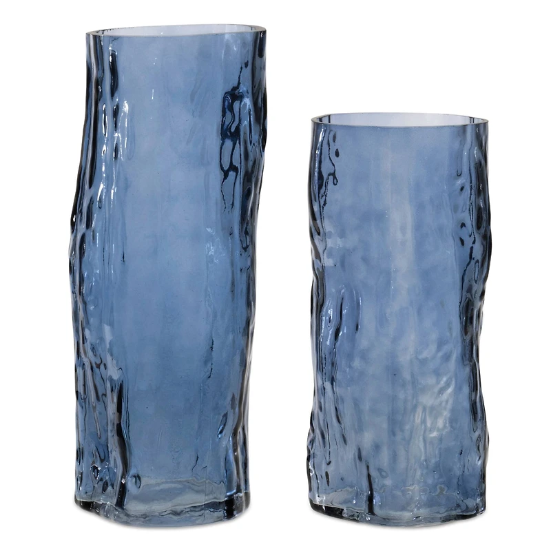 Blue Wavy Glass Vase Set