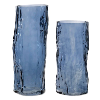 Blue Wavy Glass Vase Set