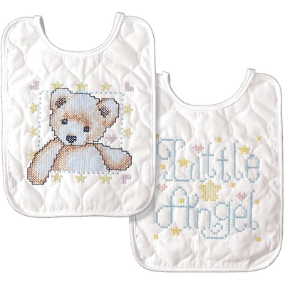 Tobin Bear & Angel Stamped Cross Stitch Bib Pair Kit