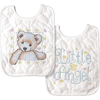 Tobin Bear & Angel Stamped Cross Stitch Bib Pair Kit