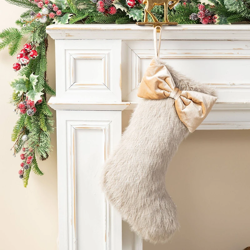 Glitzhome® 21"L Faux Fox Fur Christmas Stocking with Bow