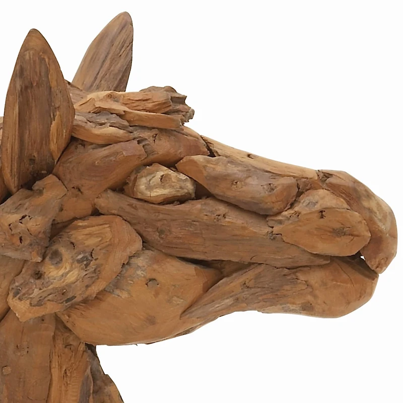 24" Brown Teak Wood Horse Sculpture