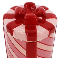 8.5" Pink & Red Striped Gift Ceramic Container with Lid by Ashland®