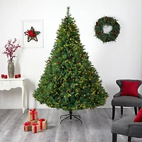 8ft. Pre-Lit West Virginia Mixed Pine Artificial Christmas Tree with Pinecones, Clear LED Lights