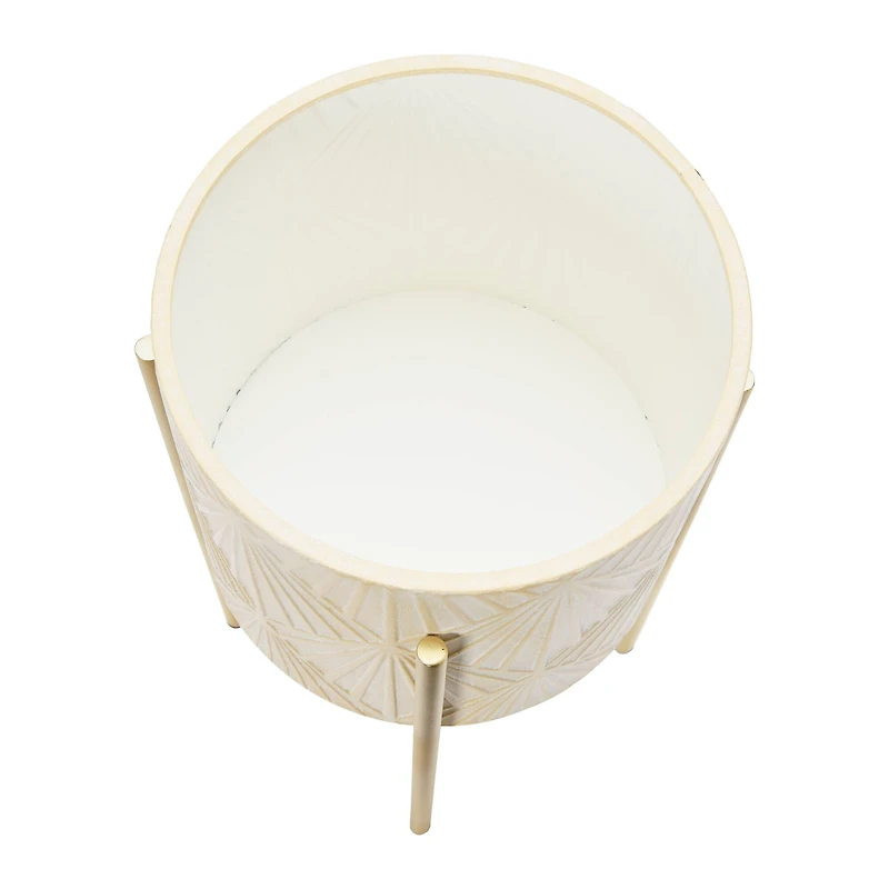 Hello Honey® Cream & Gold Boho Embossed Metal Planters with Stands Set