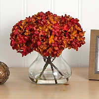 8.5" Red Hydrangea Arrangement in Glass Vase