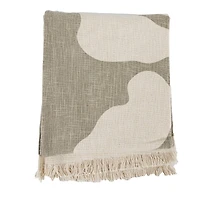Hello Honey® Tan Botanical Print & Fringe Cotton Slub Throw Blanket