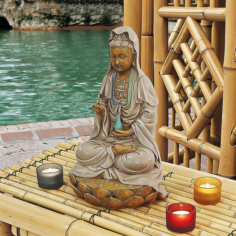 Design Toscano 12" Goddess Guan Yin Seated on a Lotus Statue