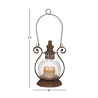 11" Brown Iron Rustic Candle Holder Lantern
