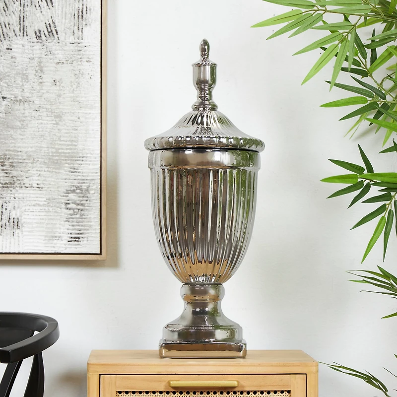 Silver Ceramic Decorative Jars with Grooves