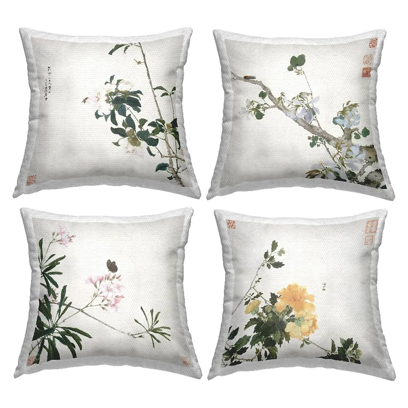 Stupell Industries Traditional Eastern Flowers Outdoor Printed Pillow Set
