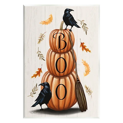 Stupell Industries Boo Ravens Pumpkin Stack Wall Plaque Art