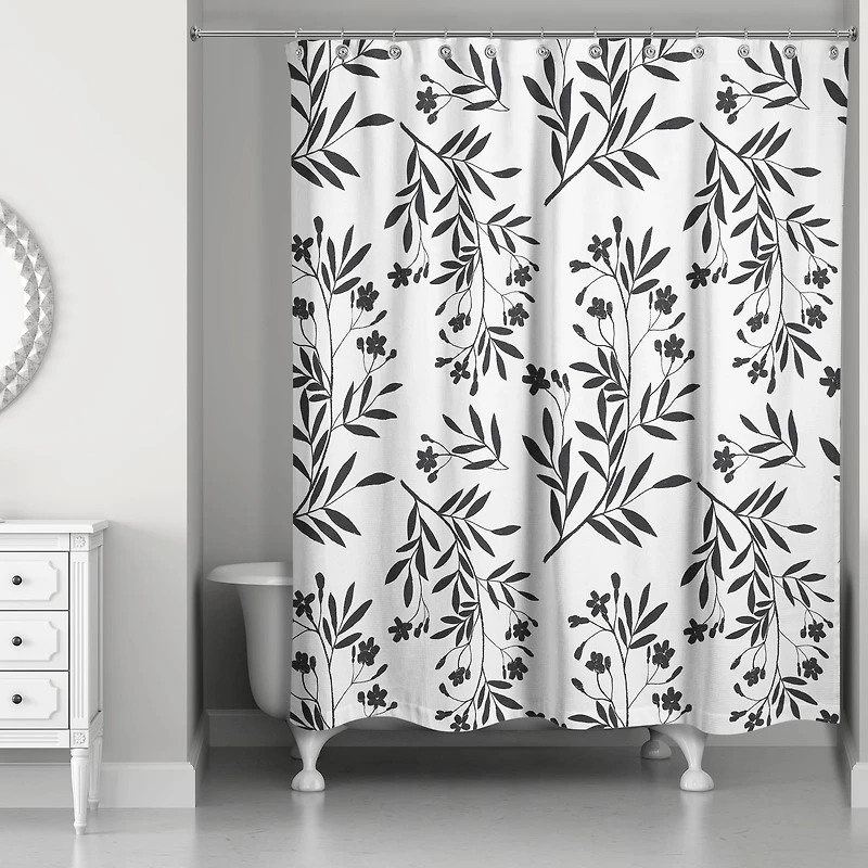 Monochromatic Floral Bunch 71" x 74" Shower Curtain
