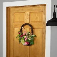 16" Leafy Pink Hydrangea Floral Spring Hanging Basket