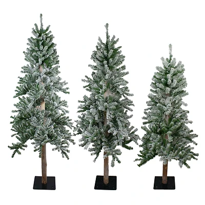 4ft., 5ft., & 6 ft. Unlit Slim Flocked Alpine Artificial Christmas Tree Set