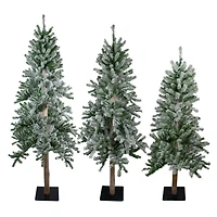 4ft., 5ft., & 6 ft. Unlit Slim Flocked Alpine Artificial Christmas Tree Set