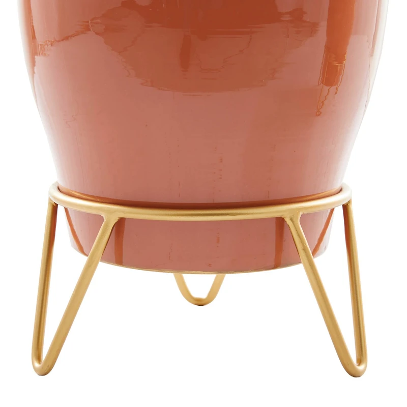The Novogratz Set of 2 Pink Iron Modern Planter, 12" x 10" x 10"
