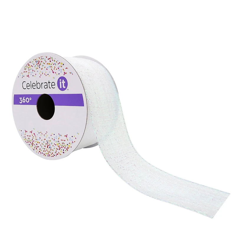 1.5" x 3yd. White Iridescent Wired Metallic Ribbon by Celebrate It™ 360°™