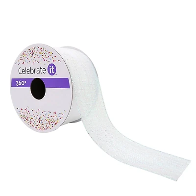 1.5" x 3yd. White Iridescent Wired Metallic Ribbon by Celebrate It™ 360°™