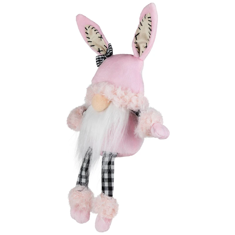 12" Pink Bunny Ears Sitting Easter Gnome with Dangling Legs