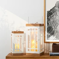 Glitzhome® White Modern Square Metal & Wood Lanterns Set