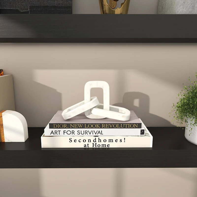 13.5" White Marble Geometric Chain Link Sculpture Décor