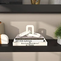 13.5" White Marble Geometric Chain Link Sculpture Décor