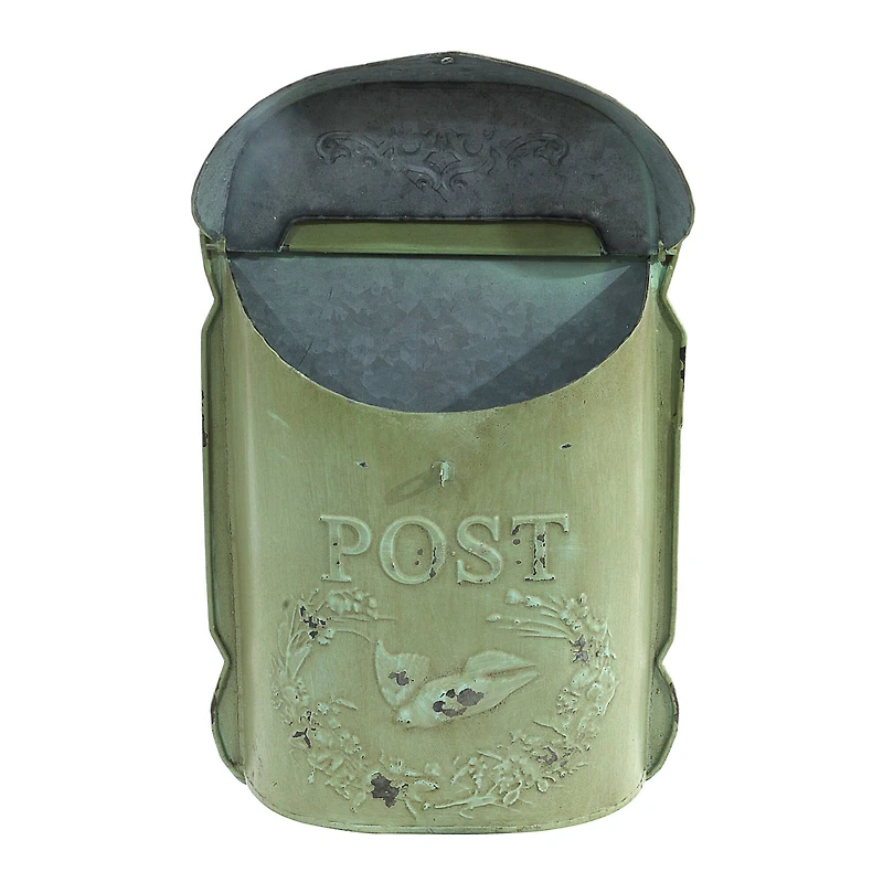 Hello Honey® Aqua Embossed Tin Post Box with Distressed Finish Wall Décor