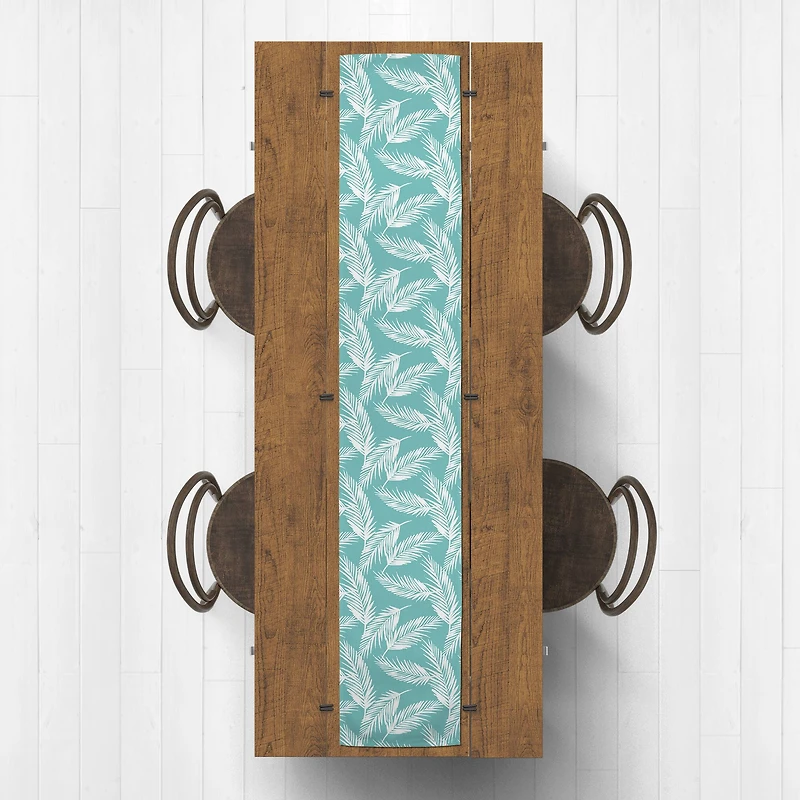 Teal Nature Palm 16" x 90" Outdoor Table Runner