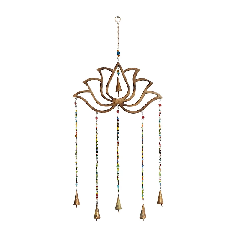 Gold Mango Wood Eclectic Style Windchime, 15" x 30"