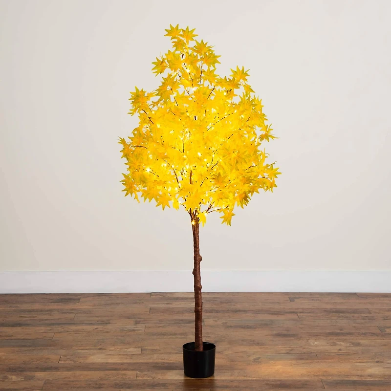 5ft. Pre-Lit Yellow Autumn Maple Artificial Fall Tree with 250 Warm White LED Lights
