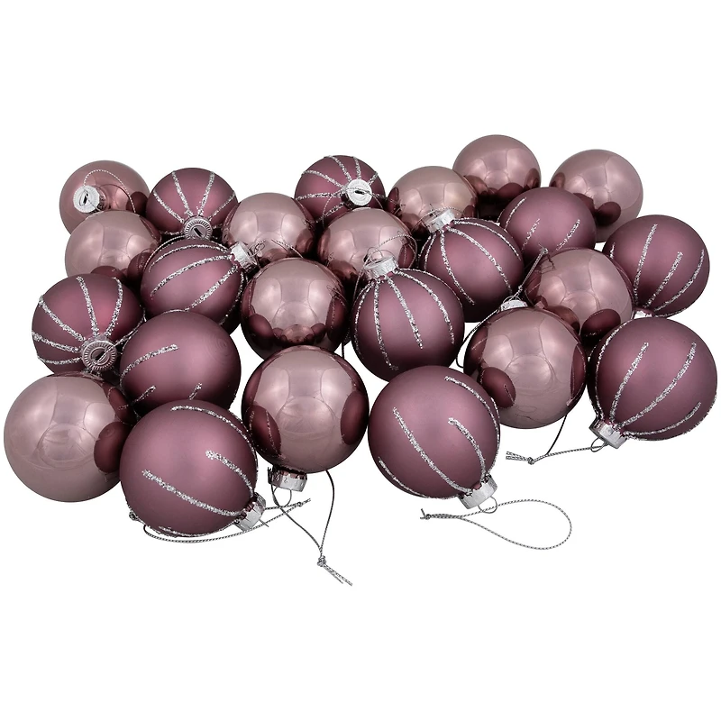 Shiny and Matte Christmas Glass Ball Ornaments - 2.25" (55mm) - Pink - 24ct