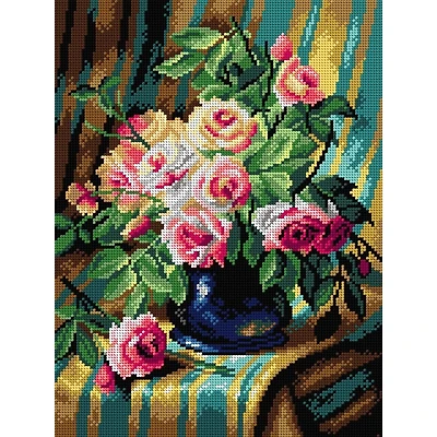 Orchidea Needlepoint Canvas For Halfstitch Without Yarn After Frans Mortelmans - Still Life With Pink Roses - Printed Tapestry Canvas