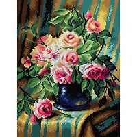 Orchidea Needlepoint Canvas For Halfstitch Without Yarn After Frans Mortelmans - Still Life With Pink Roses - Printed Tapestry Canvas