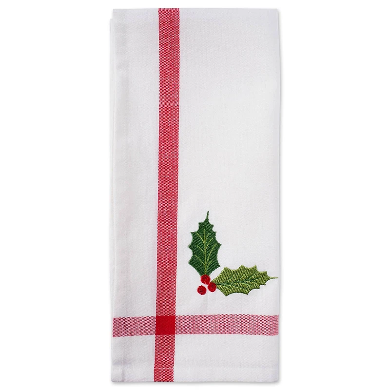DII® Red & White Stripe Holly & Mistletoe Holiday Embroidered Dishtowel Set