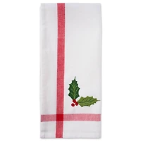DII® Red & White Stripe Holly & Mistletoe Holiday Embroidered Dishtowel Set