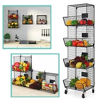 NEX™ Black 4-Tier Wall Mount Storage Basket Organizer with Wheels