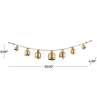Gold Metal Tibetan Inspired String Hanging Decorative Cow Bells with Jute Hanging Rope