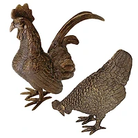 Design Toscano Barnyard Rooster & Hen Solid Cast Bronze Garden Statue Set
