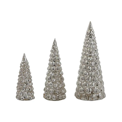Hello Honey® Silver Embossed Mercury Glass Tree Set