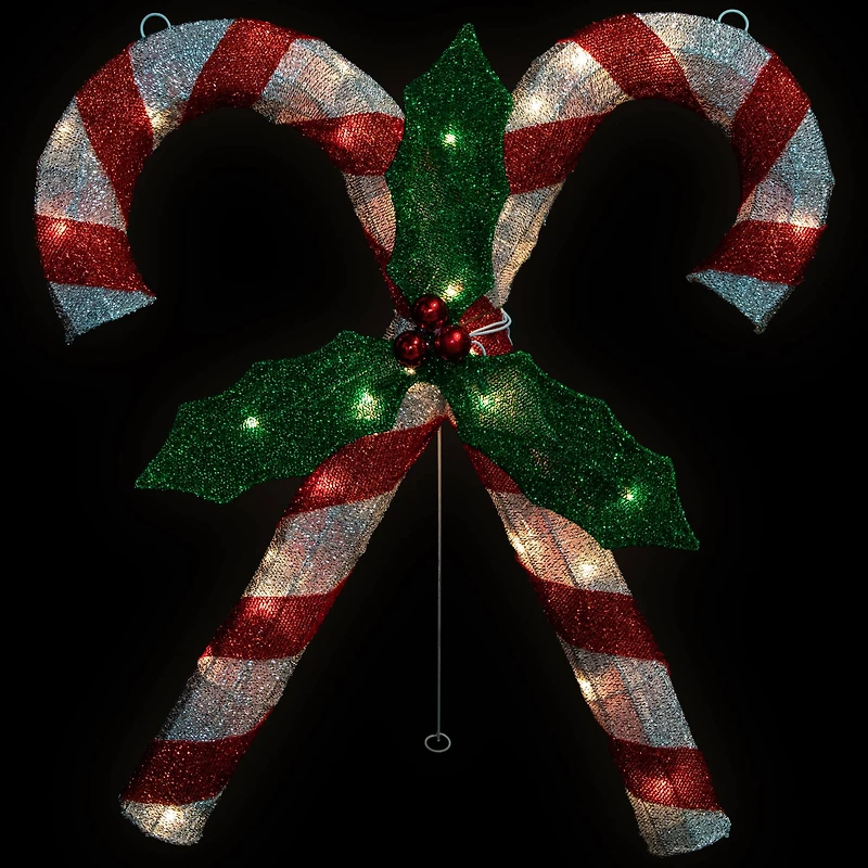 26" Red & White Lighted Double Candy Cane Outdoor Christmas Décor