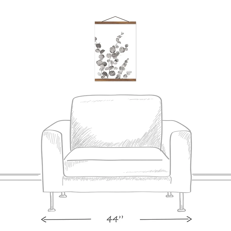 Gray & White Eucalyptus I Teak Hanging Canvas