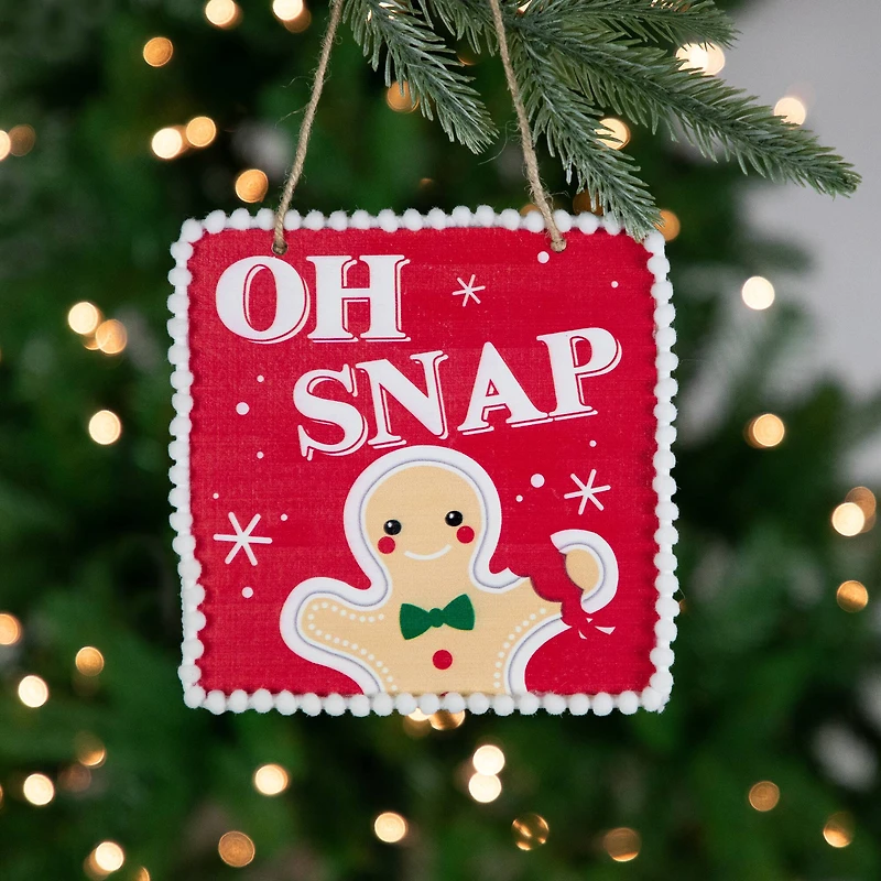 6.25" Gingerbread Man "OH SNAP" Square Christmas Ornament