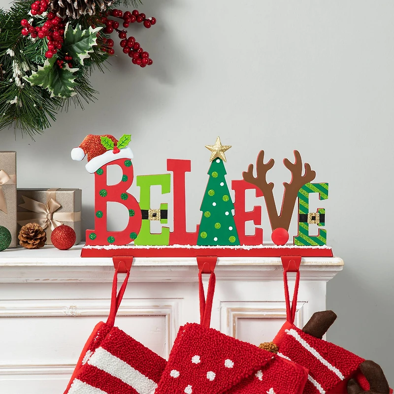 Glitzhome® 14.5'' BELIEVE Metal Christmas Stocking Holder