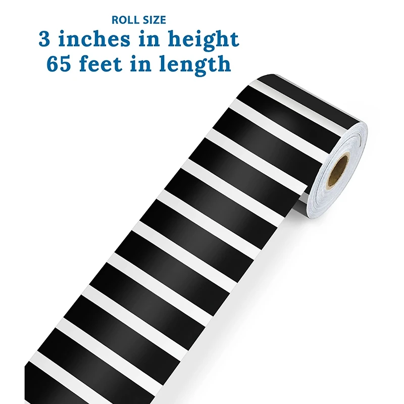 Carson Dellosa® Black & White Vertical Stripes Rolled Straight Border, 195ft.